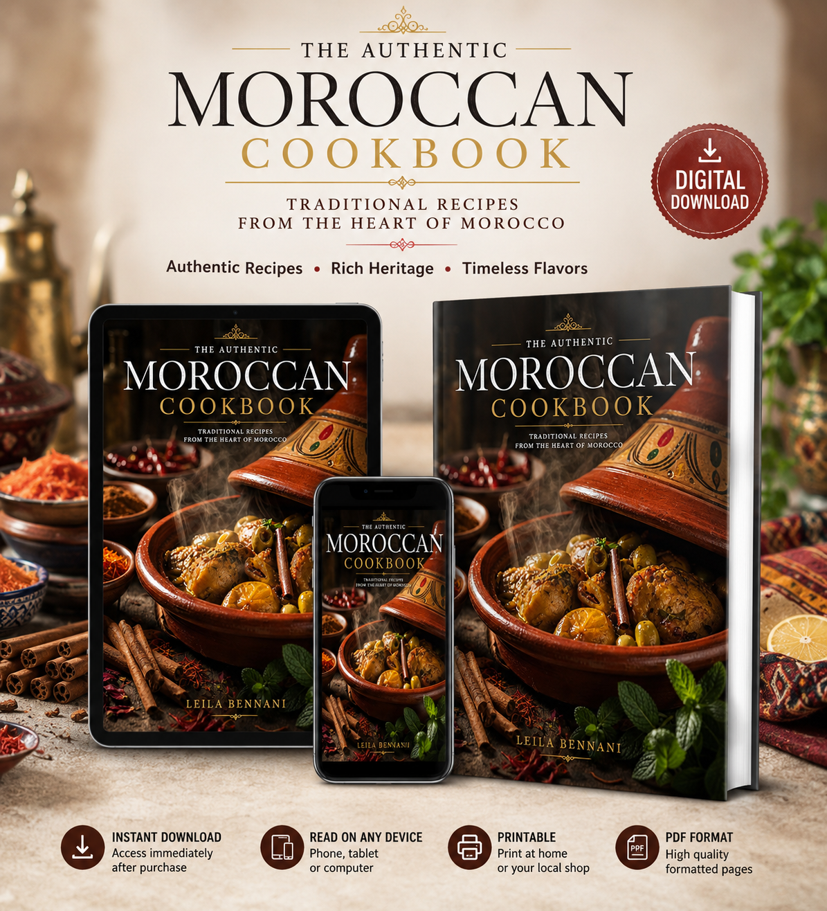 The Authentic Moroccan cookBook- Traditional Recipes in the heart of Morocco ( instant Download eBook)